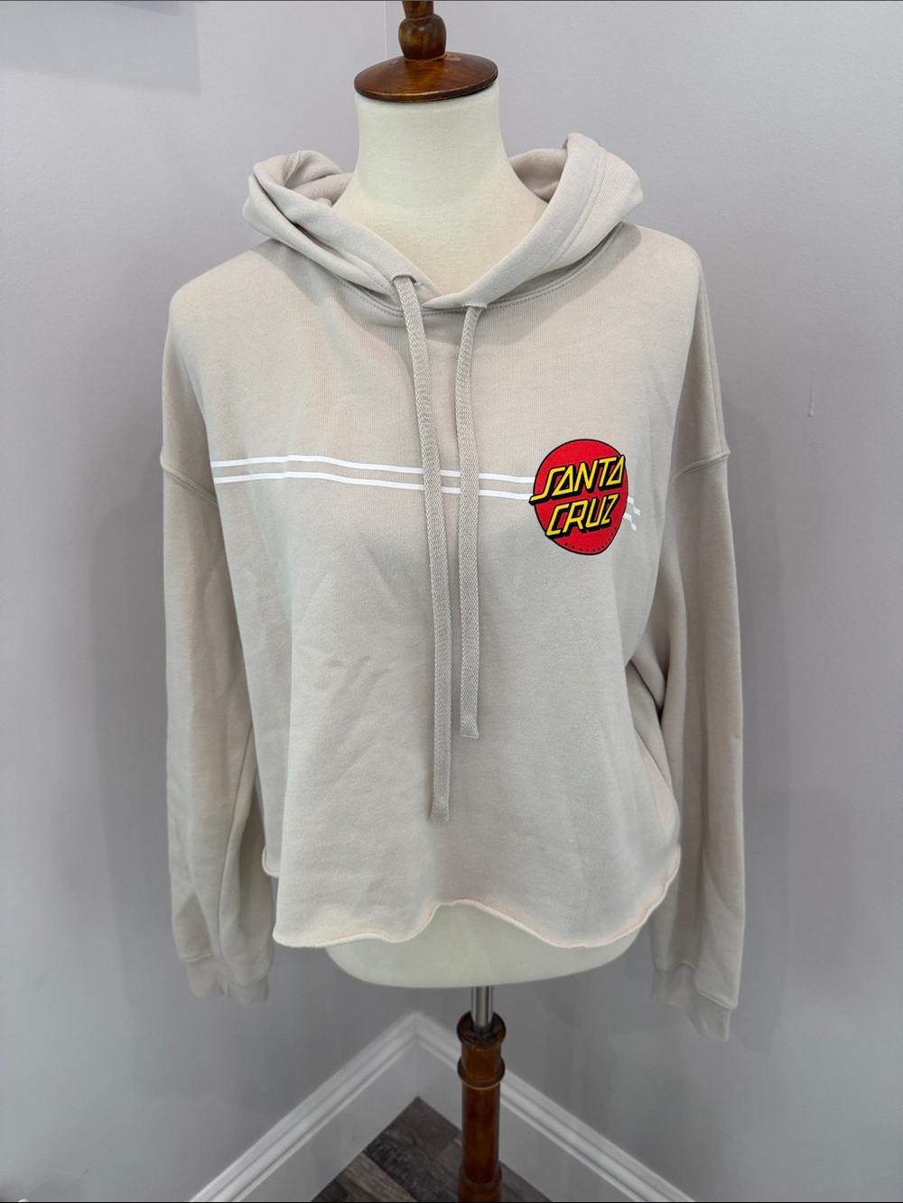Santa Cruz Skateboards Beige Hoodie with Red Logo
